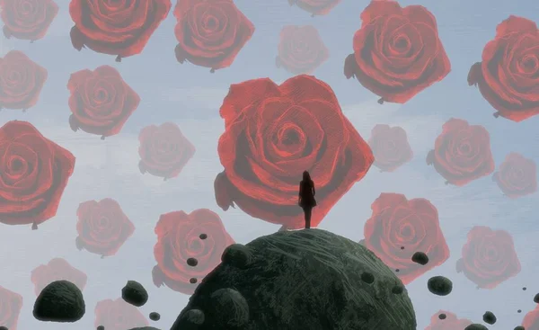 Abstrakter Hintergrund Mit Menschlicher Silhouette Und Rosen — Stockfoto