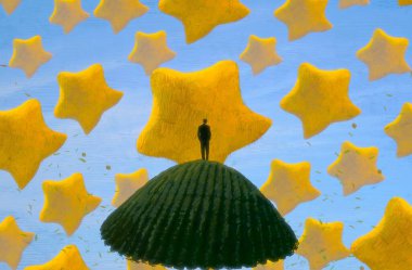 İnsan silueti ve yıldızlı soyut arkaplan  