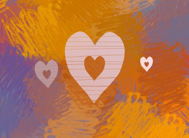 Soyut Sevgililer Günü arkaplan sanatı. Kalpler tuvalde. Çok renkli romantik bir fon. Çağdaş sanat. Sanatsal dijital palet.