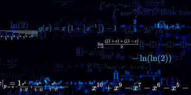 Formüllü matematik geçmişi, kusursuz çizimler. Renkli sembollü soyut desen  