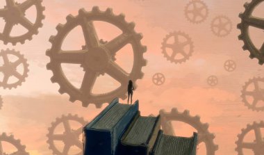 İnsan silueti ve vitesli soyut arkaplan 