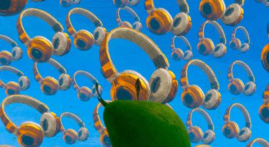 İnsan silueti ve müzikal şeylerle soyut bir arkaplan   