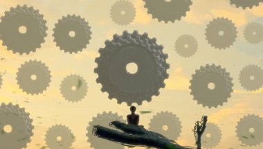 İnsan silueti ve vitesli soyut arkaplan 