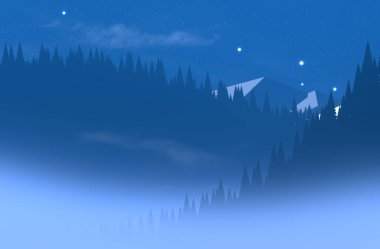 soyut sisli dağlar ağaçlarla kaplı, doğal arkaplan