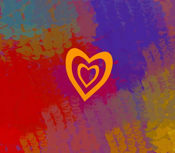 Abstract Valentine background art. Hearts on canvas. Multicolored romantic backdrop. Contemporary art. Artistic digital palette.