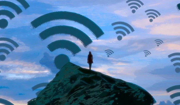 Abstracte Achtergrond Met Menselijk Silhouet Wifi Tekens — Stockfoto