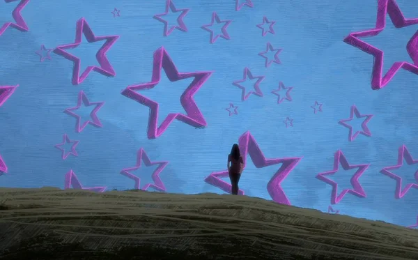 Fond Abstrait Avec Silhouette Humaine Étoiles — Photo