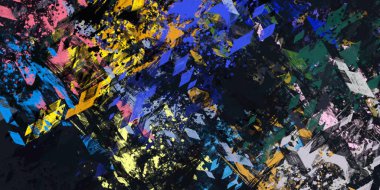 Soyut arka plan sanatı. 2D çizim. Etkileyici yağlı boya resim. Tuvalde fırça darbeleri. Modern sanat. Çok renkli arkaplan. Çağdaş sanat. İfade. Sanatsal dijital palet.