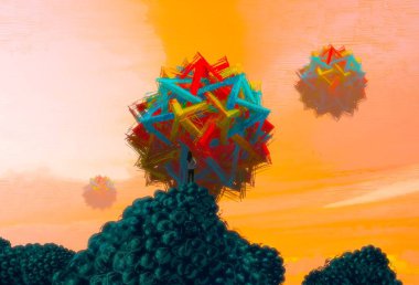 İnsan silueti ve geometrik biçimlere sahip soyut arkaplan 