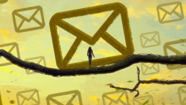 İnsan silueti ve postaları ile soyut arkaplan