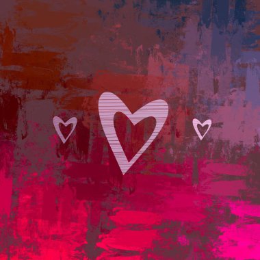 Soyut Sevgililer Günü arkaplan sanatı. Kalpler tuvalde. Çok renkli romantik bir fon. Çağdaş sanat. Sanatsal dijital palet.