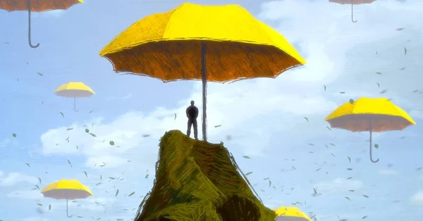 人間のシルエットと傘の抽象的な背景 — ストック写真