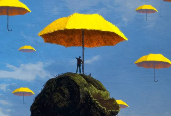 Abstrakt Baggrund Med Menneskelig Silhuet Paraplyer - Stock-foto