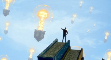 İnsan silueti ve ampullerle soyut arkaplan