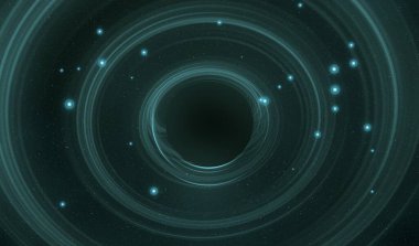 Soyut arka plan sanatı. Siyah arka planda neon halkalar. Uzay temalı sanatsal dijital arkaplan.