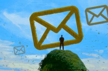 İnsan silueti ve harflerle soyut bir arkaplan 