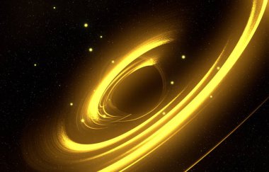 Soyut arka plan sanatı. Siyah arka planda neon halkalar. Uzay temalı sanatsal dijital arkaplan.