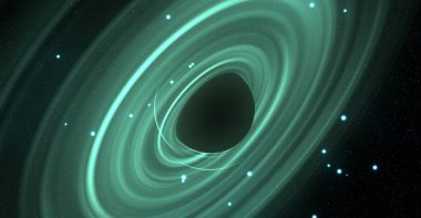 Soyut arka plan sanatı. Siyah arka planda neon halkalar. Uzay temalı sanatsal dijital arkaplan.