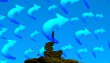 İnsan silueti ve okları ile soyut arkaplan