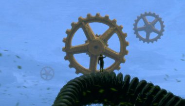 İnsan silueti ve vitesli soyut arkaplan  