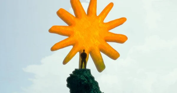 Αφηρημένο Φόντο Ανθρώπινη Σιλουέτα Και Γεωμετρικούς Ήλιους — Φωτογραφία Αρχείου