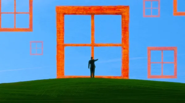 Abstract background with human silhouette and windows