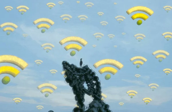 Abstract Background Human Silhouette Wifi Signs — Stock Photo, Image