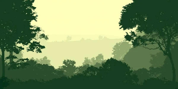 Αφηρημένο Λοφώδες Δασικό Τοπίο Ομιχλώδη Δέντρα Χώρο Αντιγραφής Φυσικό Υπόβαθρο — Φωτογραφία Αρχείου