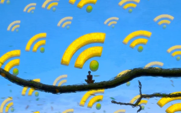 Fundo Abstrato Com Silhueta Humana Sinais Wifi — Fotografia de Stock