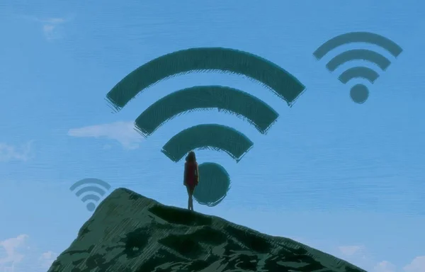 Sfondo Astratto Con Silhouette Umana Segni Wifi — Foto Stock