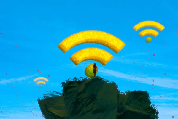 Fundo Abstrato Com Silhueta Humana Sinais Wifi — Fotografia de Stock