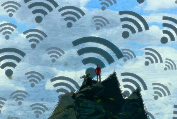 Abstracte Achtergrond Met Menselijk Silhouet Wifi Tekens — Stockfoto