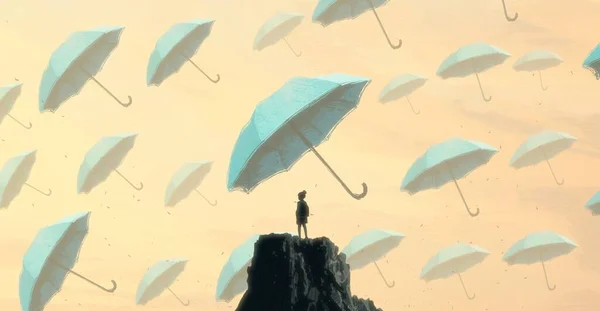 Abstracte Achtergrond Met Menselijk Silhouet Paraplu — Stockfoto