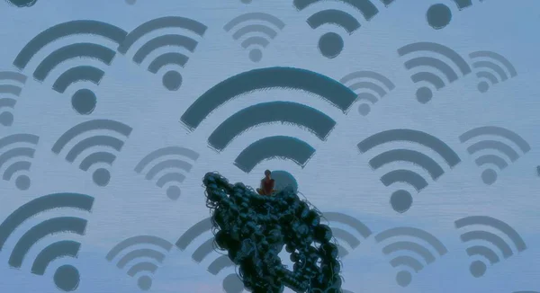 Sfondo Astratto Con Silhouette Umana Segni Wifi — Foto Stock