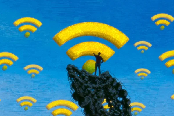 Fondo Abstracto Con Silueta Humana Señales Wifi — Foto de Stock