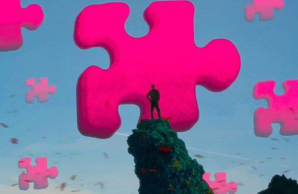 Abstrakter Hintergrund Mit Menschlicher Silhouette Und Puzzle Fragmenten — Stockfoto