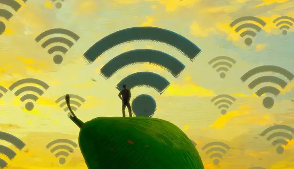 Sfondo Astratto Con Silhouette Umana Segni Wifi — Foto Stock