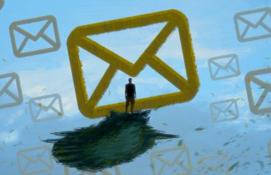 İnsan silueti ve harflerle soyut bir arkaplan 