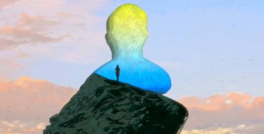 İnsan silueti ve insan formlarıyla soyut bir arkaplan  