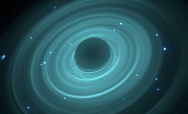 Soyut arka plan sanatı. Siyah arka planda neon halkalar. Uzay temalı sanatsal dijital arkaplan.