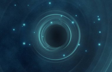 Soyut arka plan sanatı. Siyah arka planda neon halkalar. Uzay temalı sanatsal dijital arkaplan.