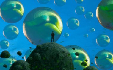 İnsan silueti ve topları ile soyut arkaplan 