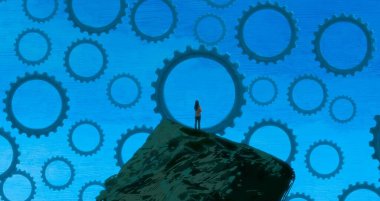 İnsan silueti ve vitesli soyut arkaplan 