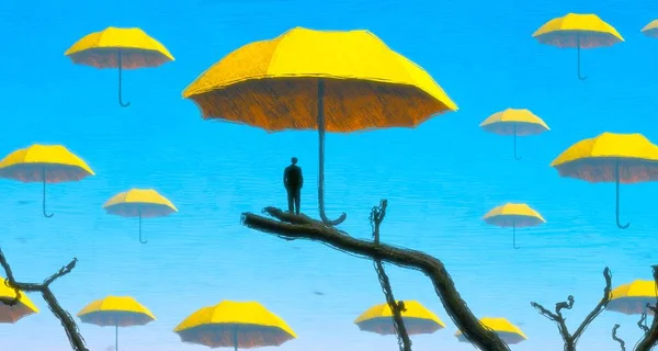 Abstract Background Human Silhouette Umbrellas — Stock Photo, Image