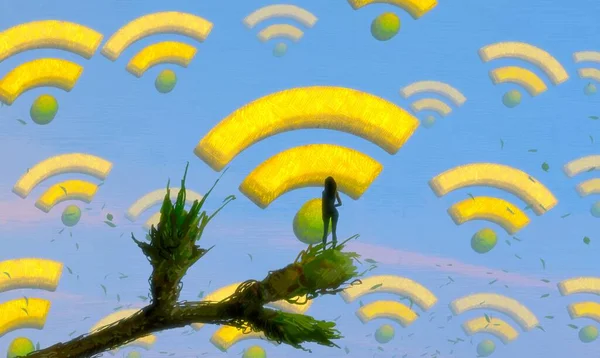 Abstrakt Bakgrund Med Mänskliga Siluett Och Wifi Tecken — Stockfoto