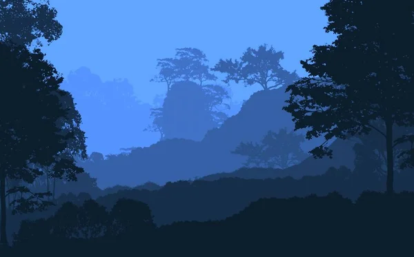 Абстрактный Холмистый Лесной Ландшафт Туманными Деревьями Копировальным Пространством Природным Фоном — стоковое фото
