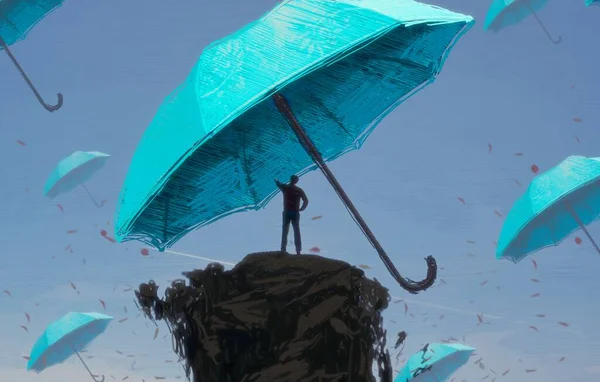 Abstrakter Hintergrund Mit Menschlicher Silhouette Und Regenschirmen — Stockfoto