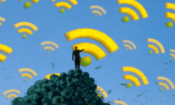 Fondo Abstracto Con Silueta Humana Señales Wifi — Foto de Stock