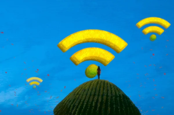 Fundo Abstrato Com Silhueta Humana Sinais Wifi — Fotografia de Stock