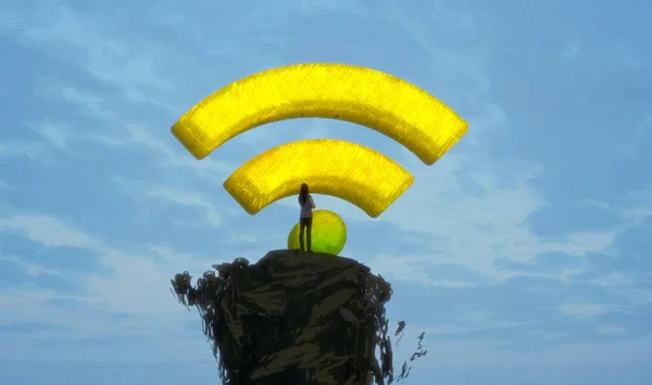 Абстрактный Фон Человеческим Силуэтом Знаками Wifi — стоковое фото